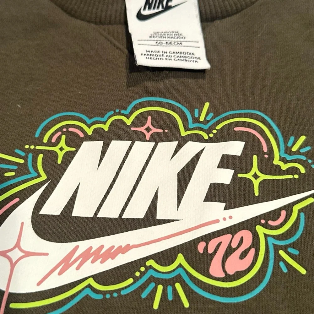 Newborn Nike Crewneck Sweatshirt Olive Green One Piece